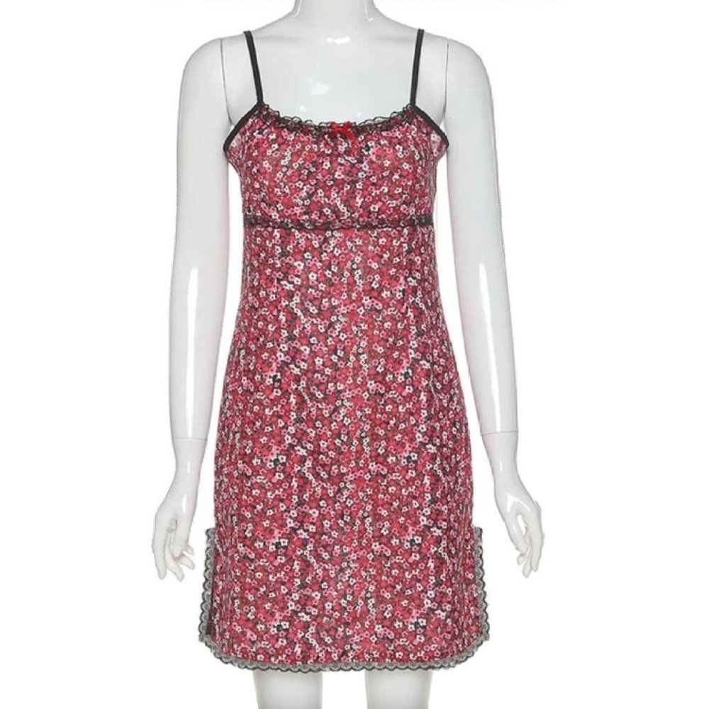 Women Summer Boho Floral Print Strap Mini Dress